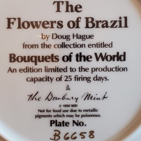 Vintage Danbury Mint "Flowers of Brazil" Collector Plate by Doug Hague 1990 - Picture 4 of 6